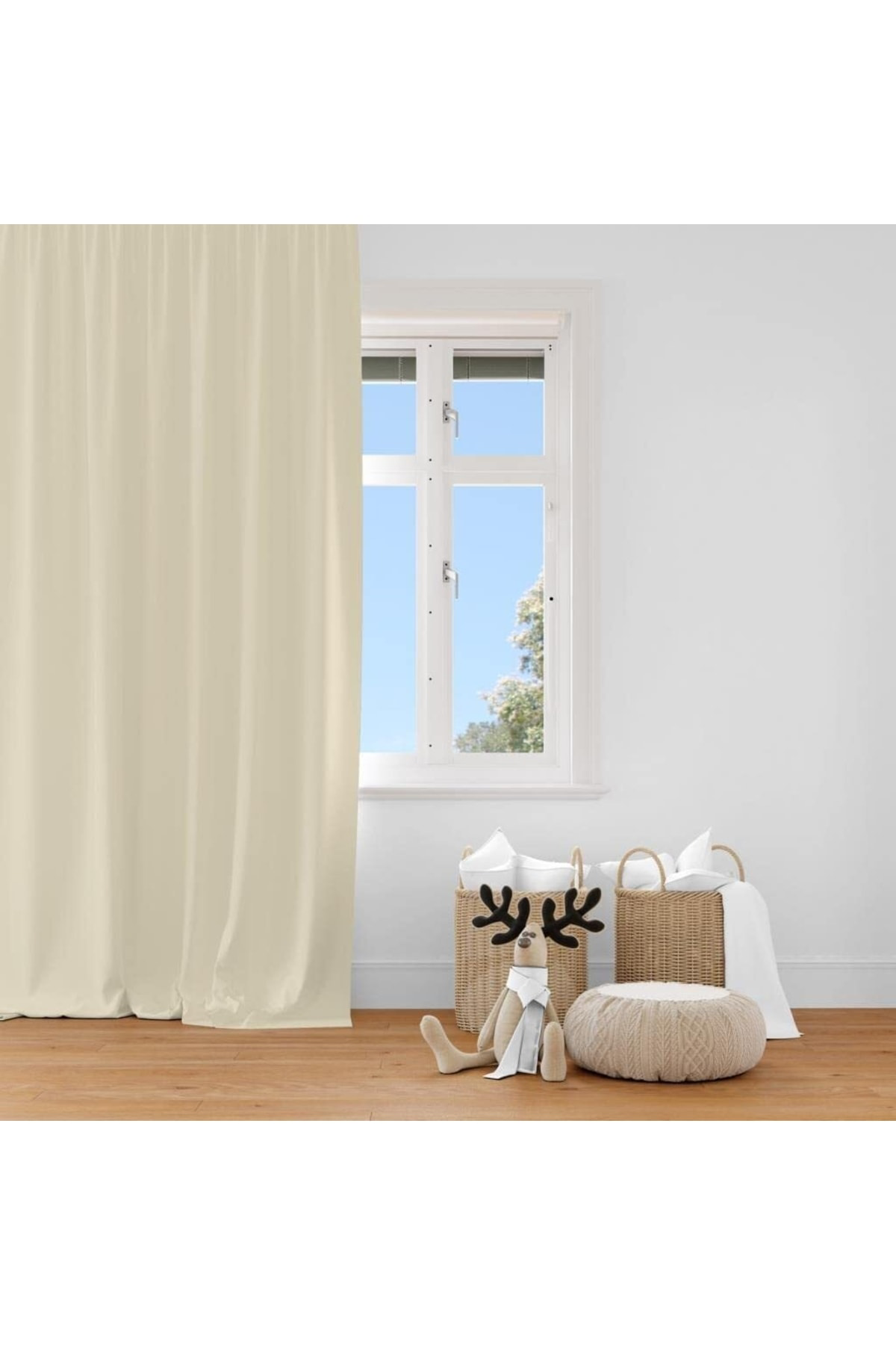 Kumru Çeyiz Krem Saten Güneşlik Perde Beyaz Güneşlik