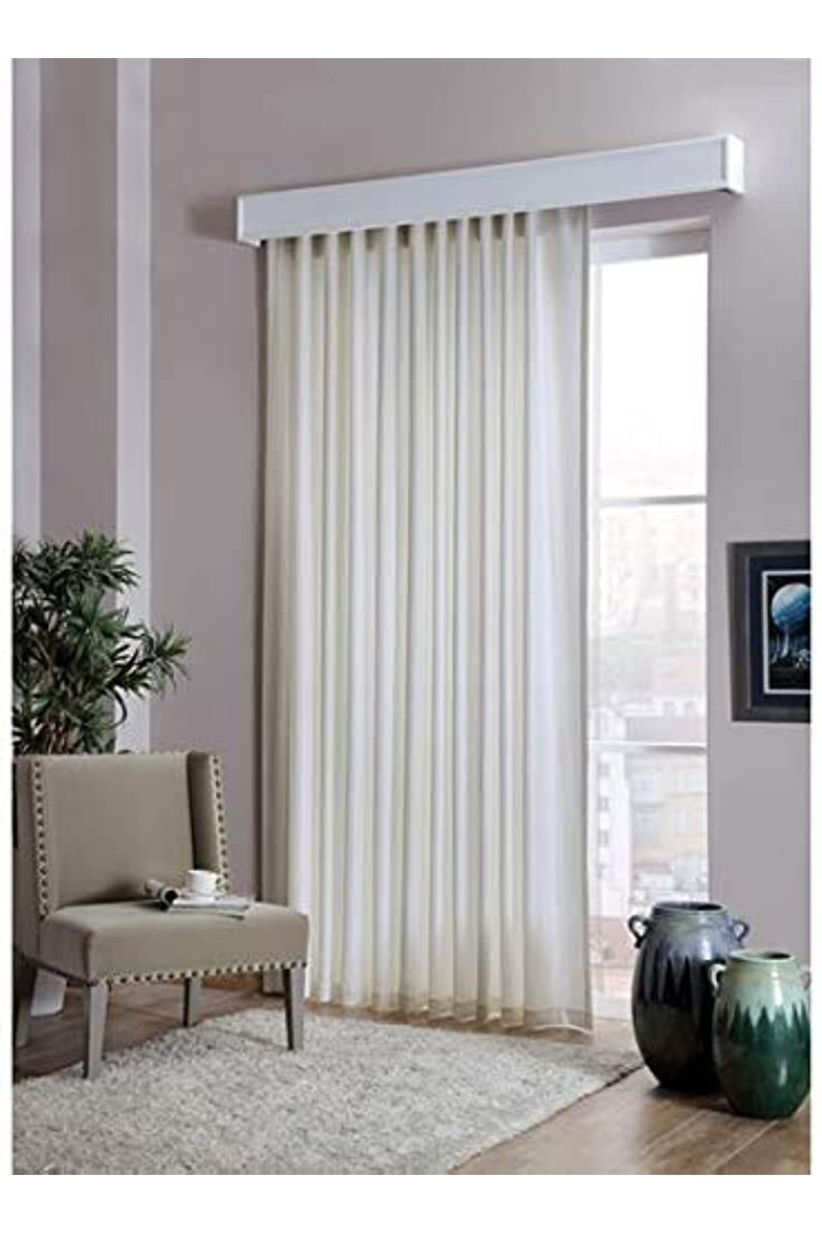 Kumru Çeyiz Krem Saten Güneşlik Perde Beyaz Güneşlik