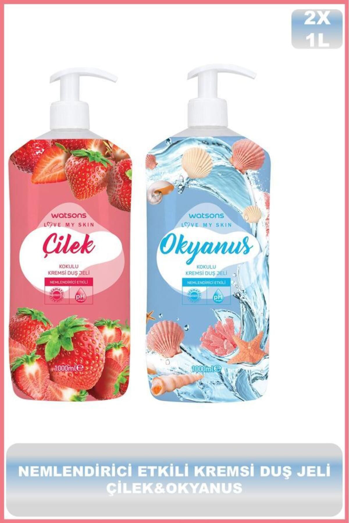 Kremli Duş Jeli Çilek 1L + Kremli Duş Jeli Okyanus 1L