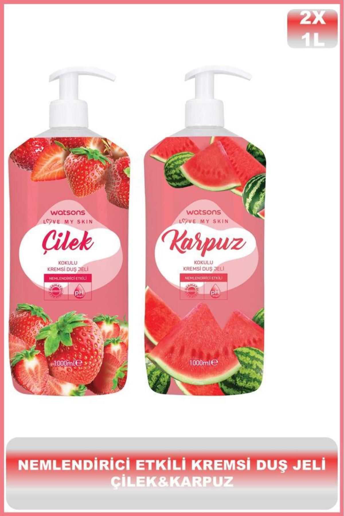 Kremli Duş Jeli Çilek 1L + Kremli Duş Jeli Karpuz 1L
