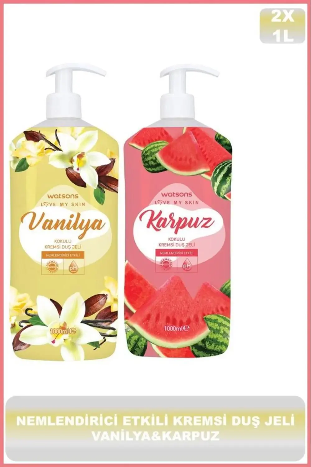 Kremli Duş Jeli Vanilya 1L + Kremli Duş Jeli Karpuz 1L