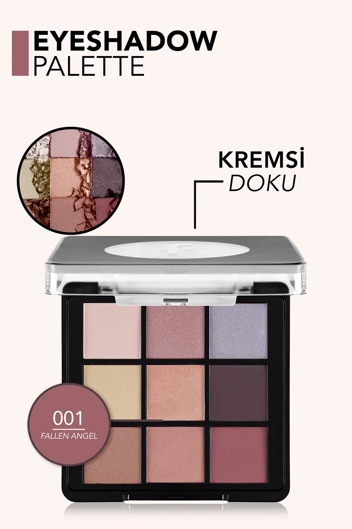 Kremsi Dokulu & Mat Bitişli/Işıltılı 9'lu Kompakt Göz Farı Paleti