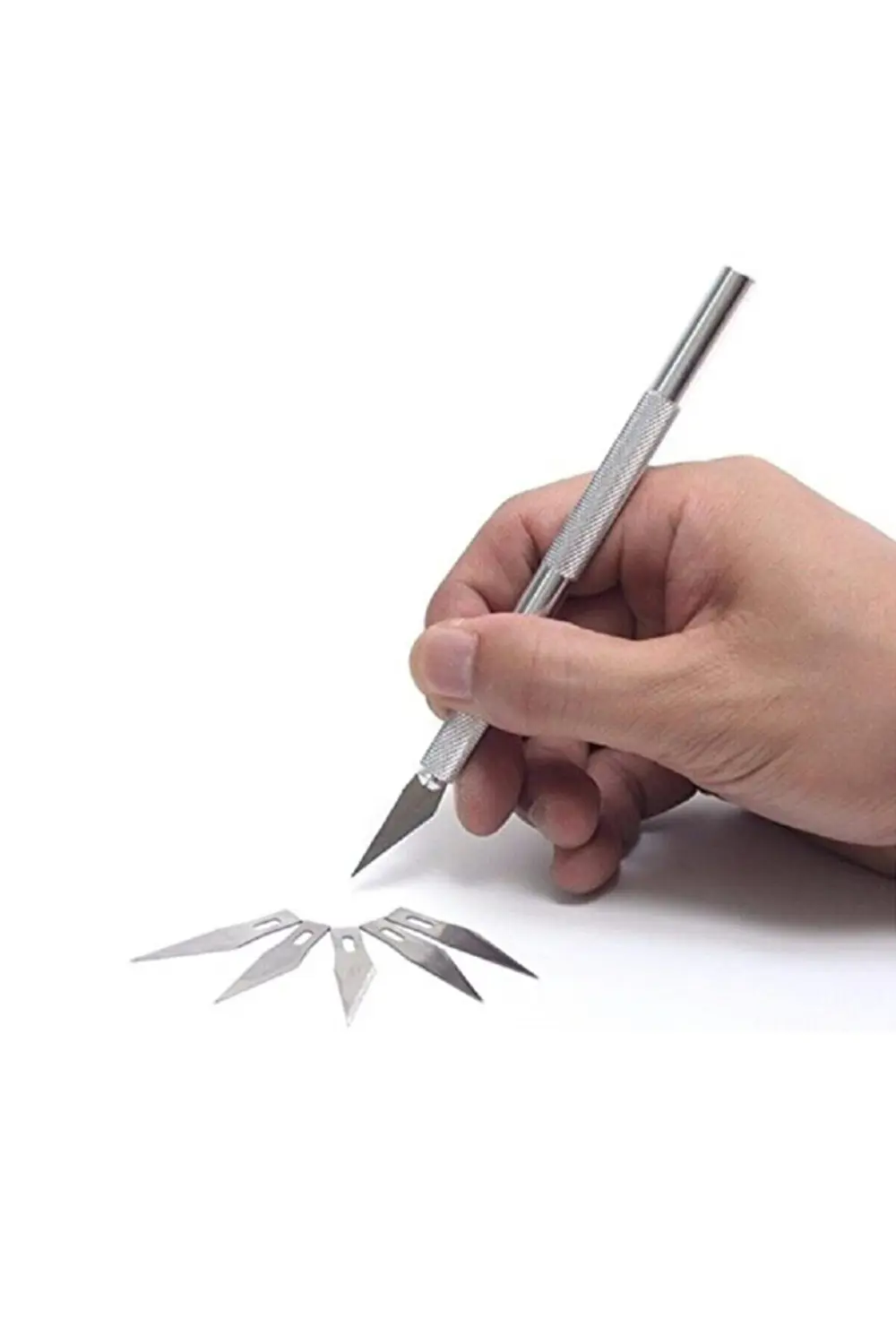 Kretuar Bıçağı Ucu Sivri Hobi Maket Bıçağı 5 Uç Yedekli - Gri