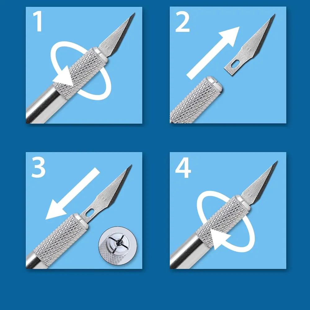 Kretuar Bıçağı Ucu Sivri Hobi Maket Bıçağı 5 Uç Yedekli - Gri