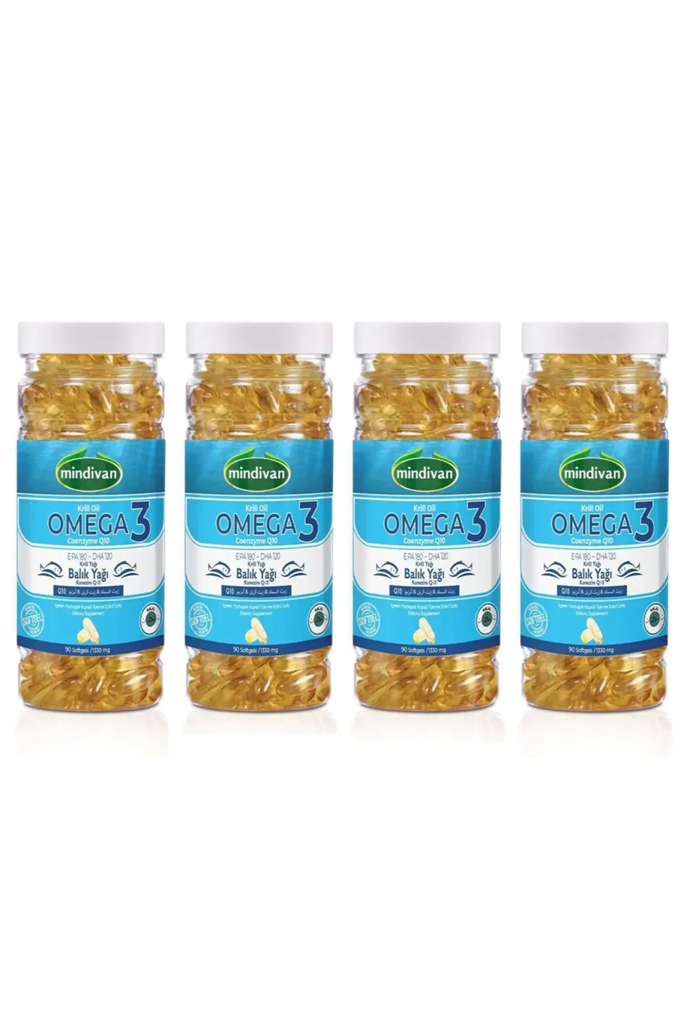 Krill Oil, Omega 3, Coenzyme Q10, 1330 Mg 90 Softgels x4 Adet