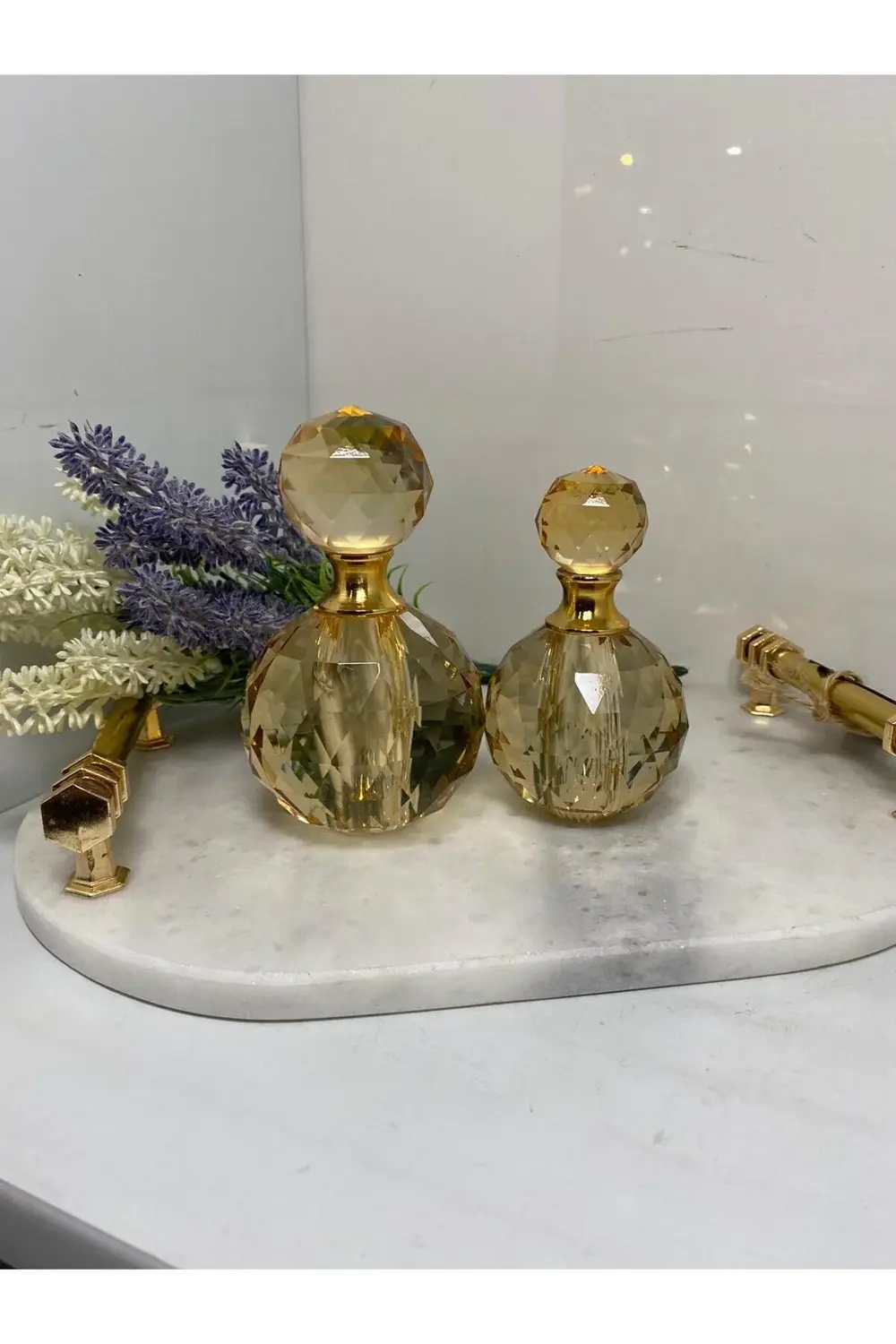 Kristal 2 Li Dekoratif Şişe Amber