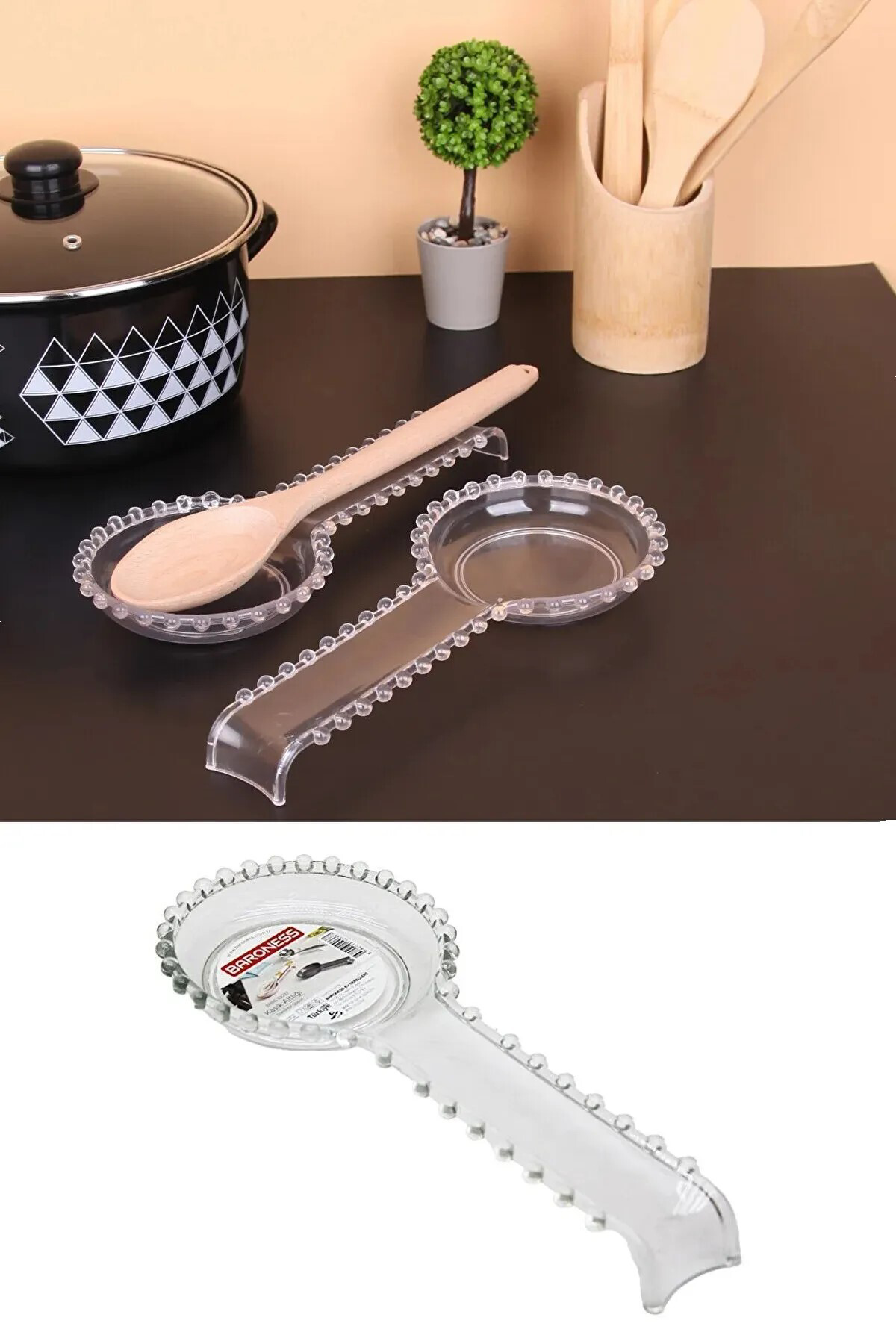 Kristal Boncuklu Lüks Plastik Kirli Kaşıklık Altlığı Kepçe Ve Kaş