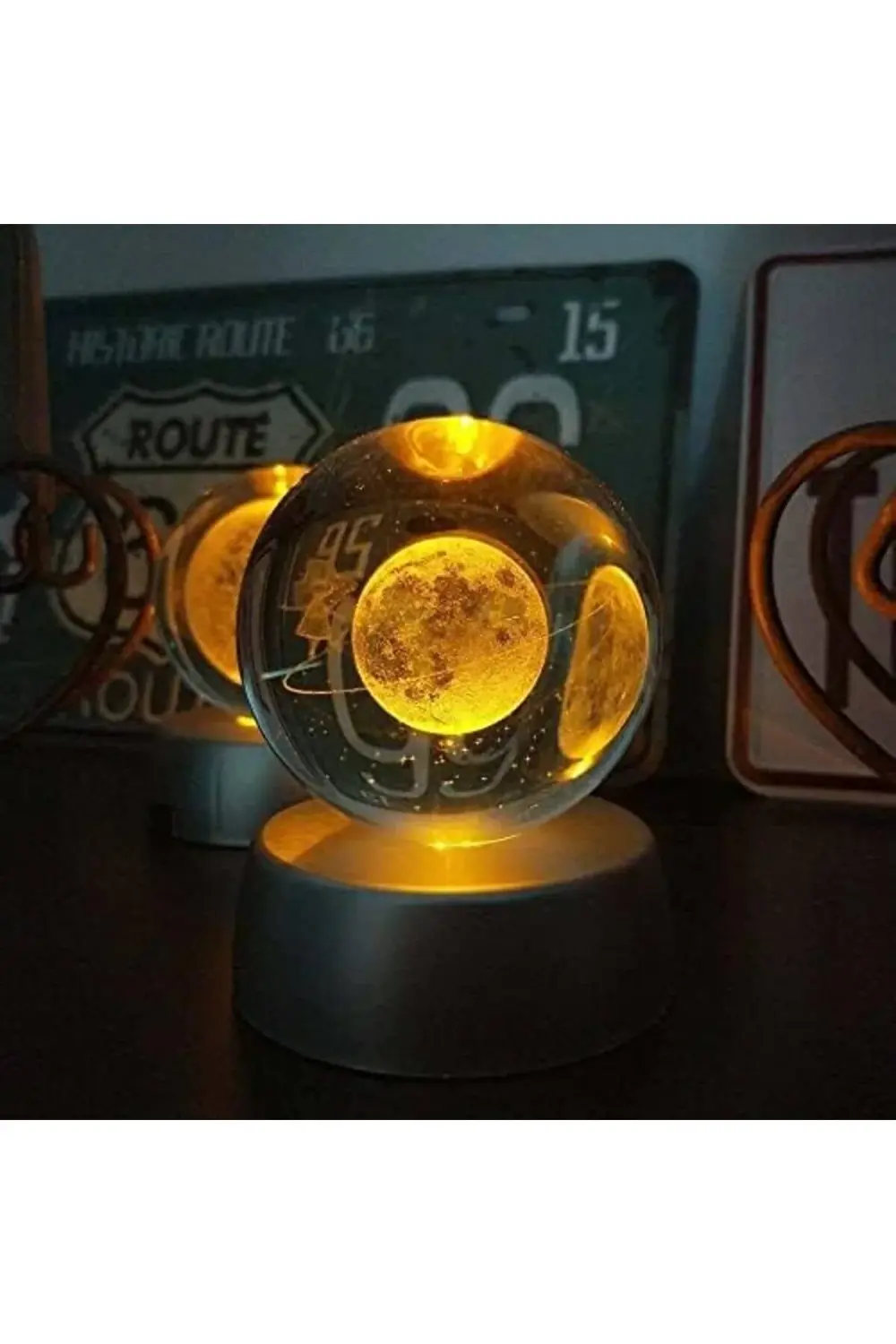 Kristal Cam Küre Renk Değiştiren LED Işıklı Gece Lambası Dekorati