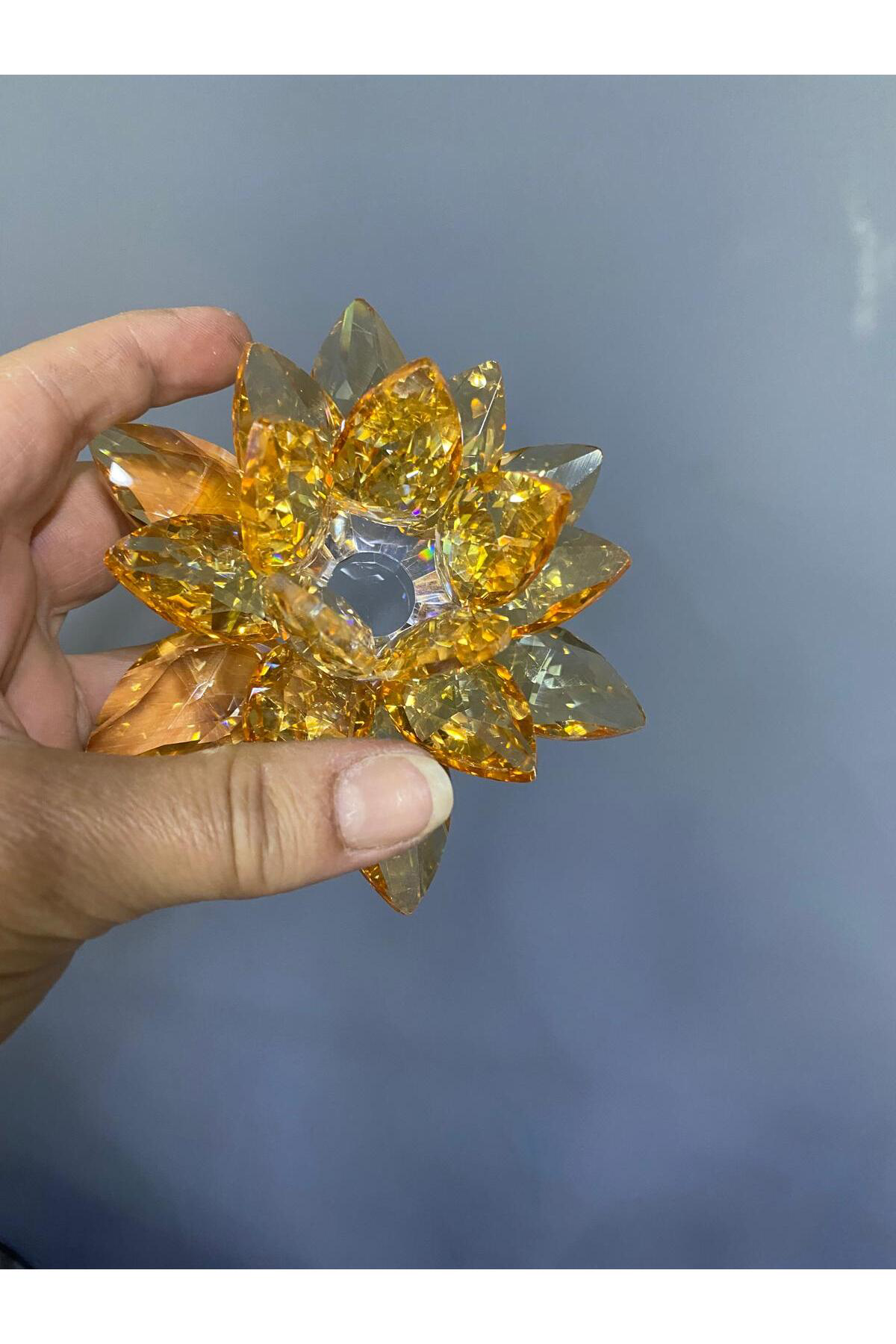 Elif Aksesuar Kristal Cam Lotus Dekoratif Mumluk Orta 12*12*6Cm