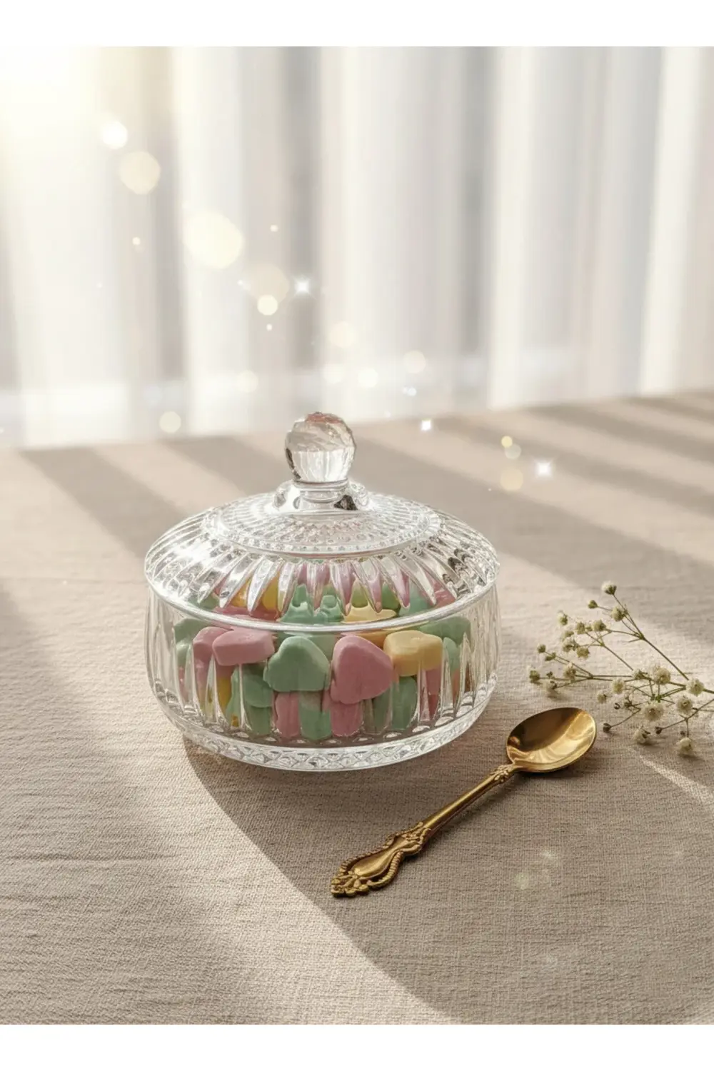 Kristal Cam Şekerlik 350 ml – Kapaklı Hediyelik Lokumluk ve Dekor
