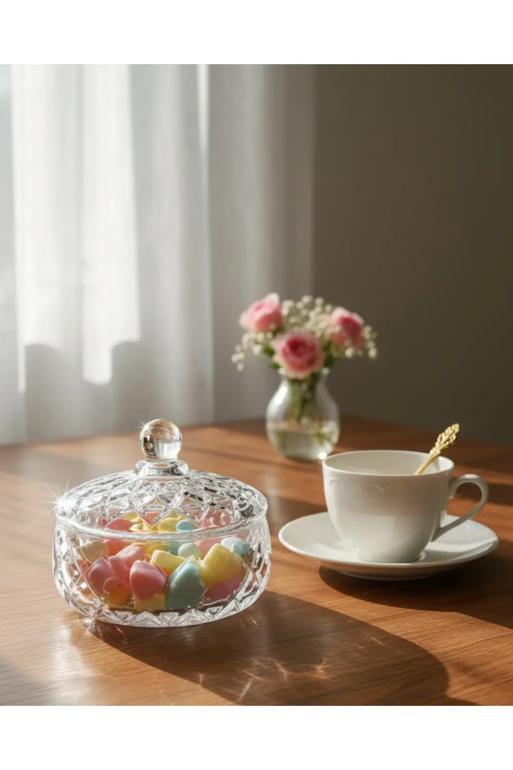 Kristal Cam Şekerlik 350 ml – Kapaklı Hediyelik Lokumluk ve Dekor