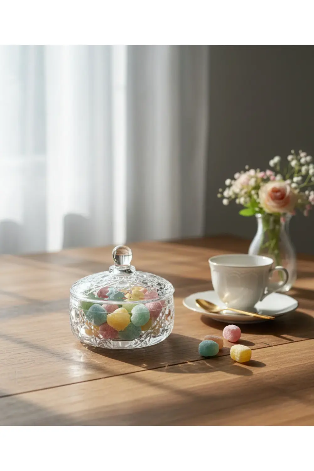 Kristal Cam Şekerlik 350 ml – Kapaklı Hediyelik Lokumluk ve Dekor