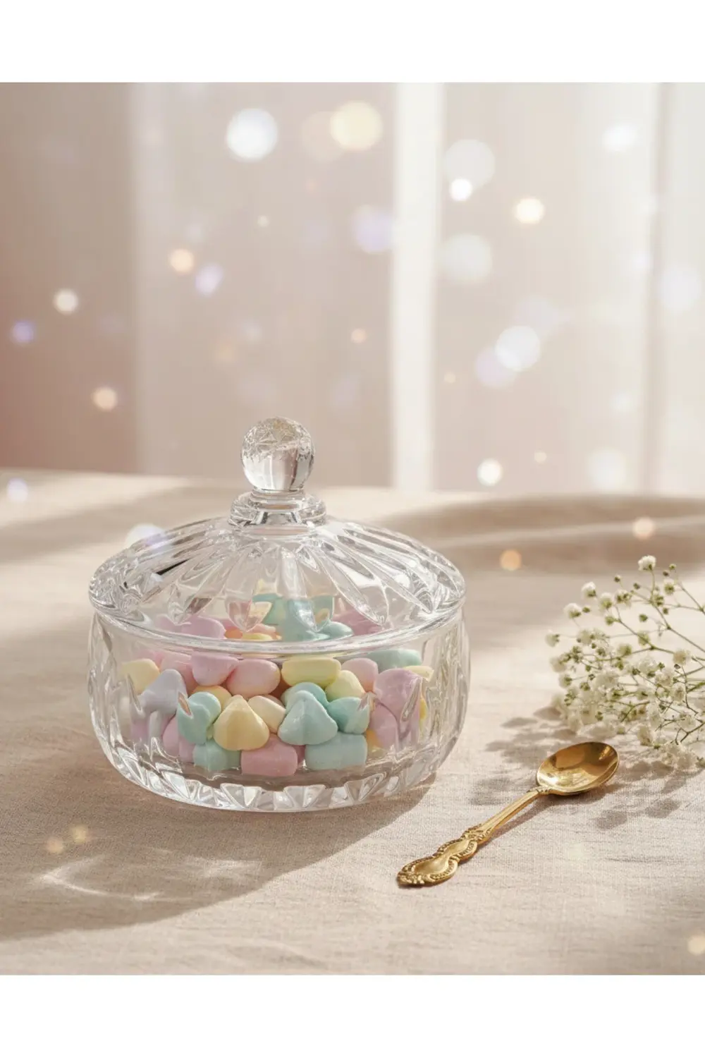 Kristal Cam Şekerlik 350 ml – Kapaklı Hediyelik Lokumluk ve Dekor