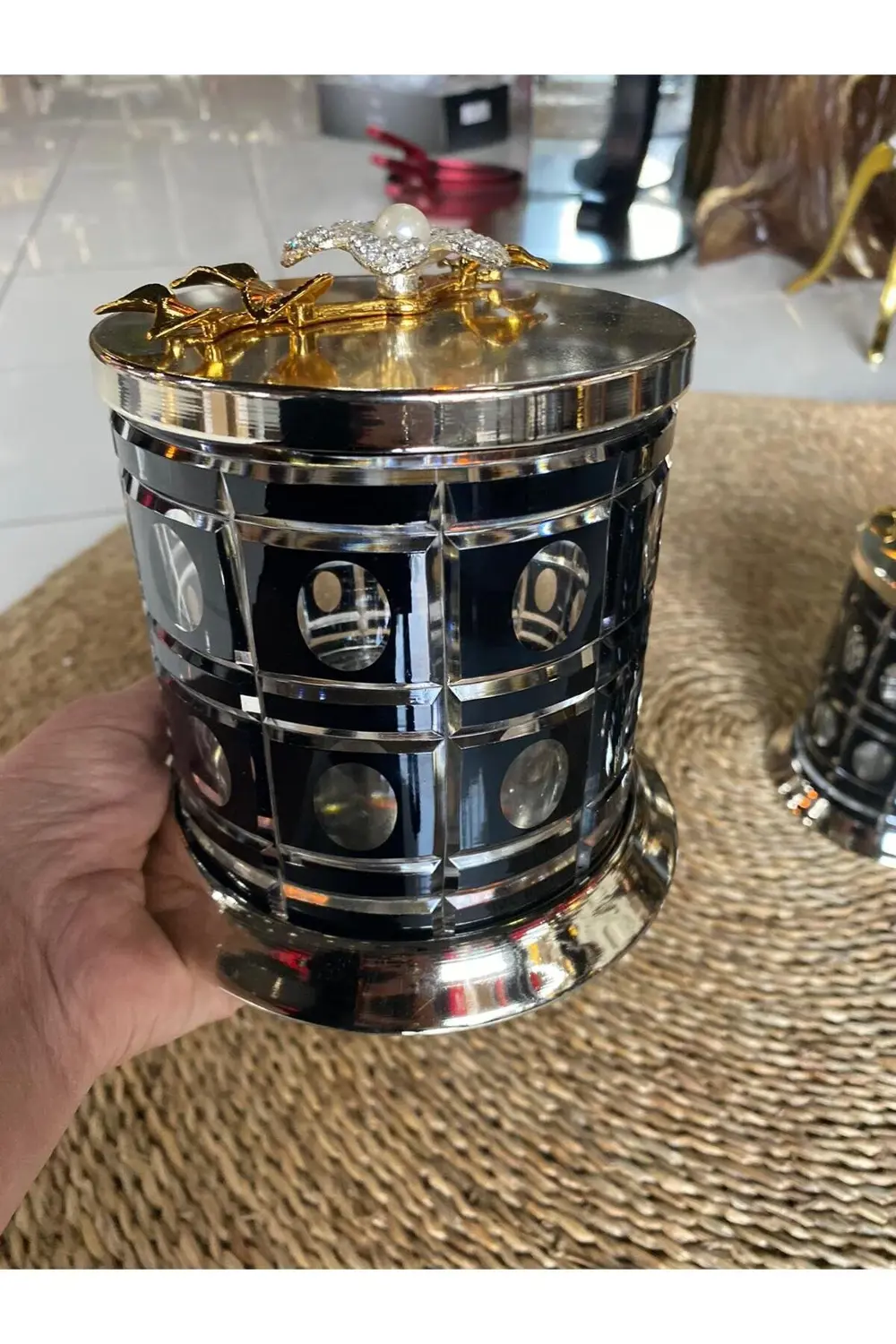 Kristal Cam Taş İşlemeli Kavanoz 3lü