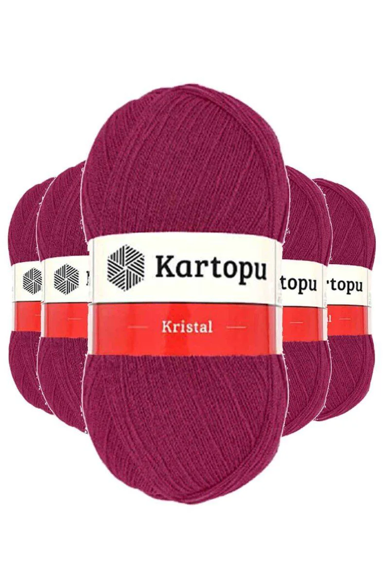 Kristal Çift Katlı El Örgü Lif İpi Vişne 5'li Paket – İnce Akrilik Örgü İpi K1794