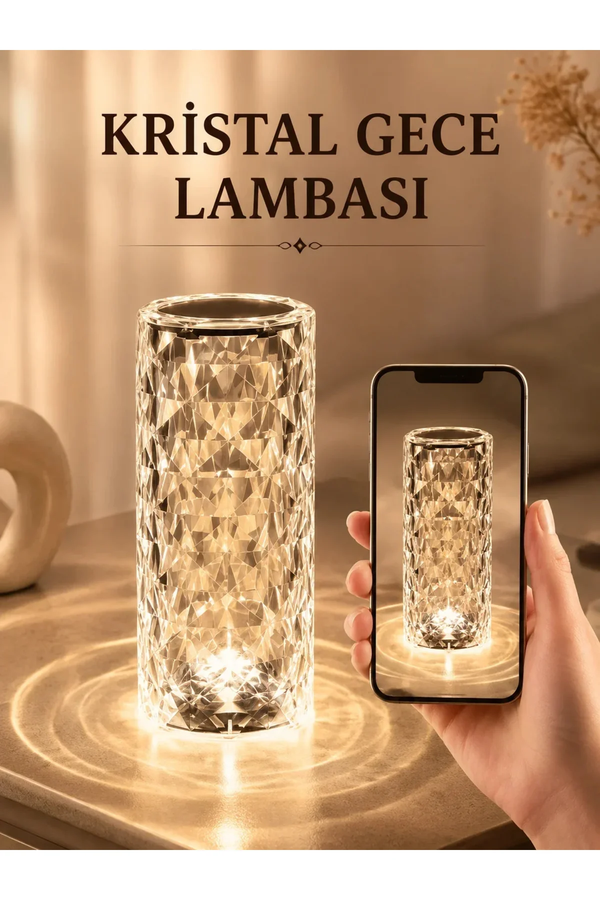 Kristal Dokunmatik Ve Kumandalı Masa Ve Gece lambasI