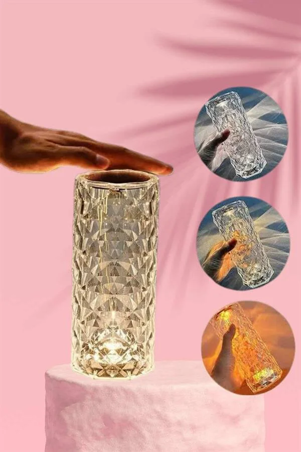 Kristal Gece Lambası: 16 Renkli RGB Masa Lambası ve Şarj Edilebilir Romantik Hediye