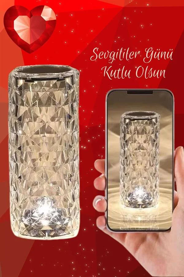 Kristal Gece Lambası: 16 Renkli RGB Masa Lambası ve Şarj Edilebilir Romantik Hediye