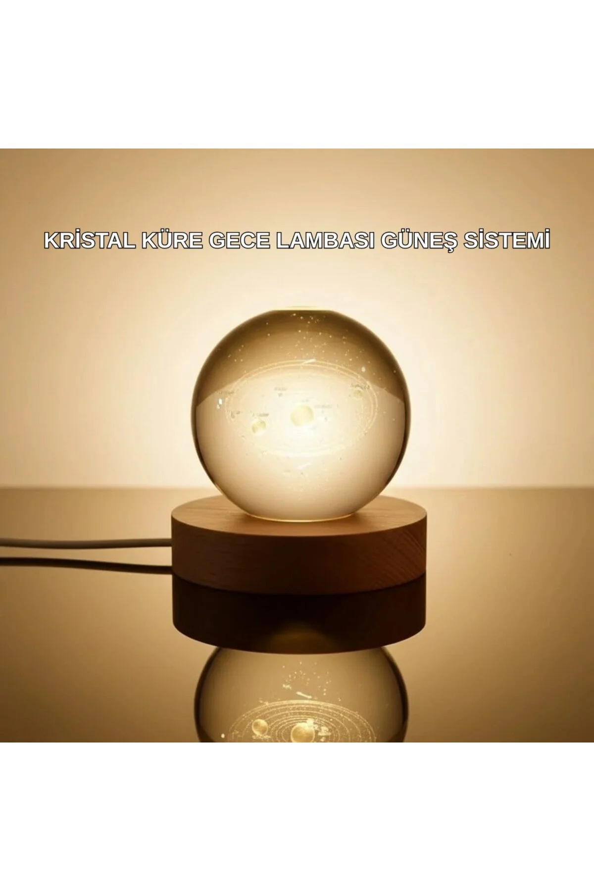 Kristal Gezegen Küre Ahşap Tabanlı Usb Işıklı Gece Lambası