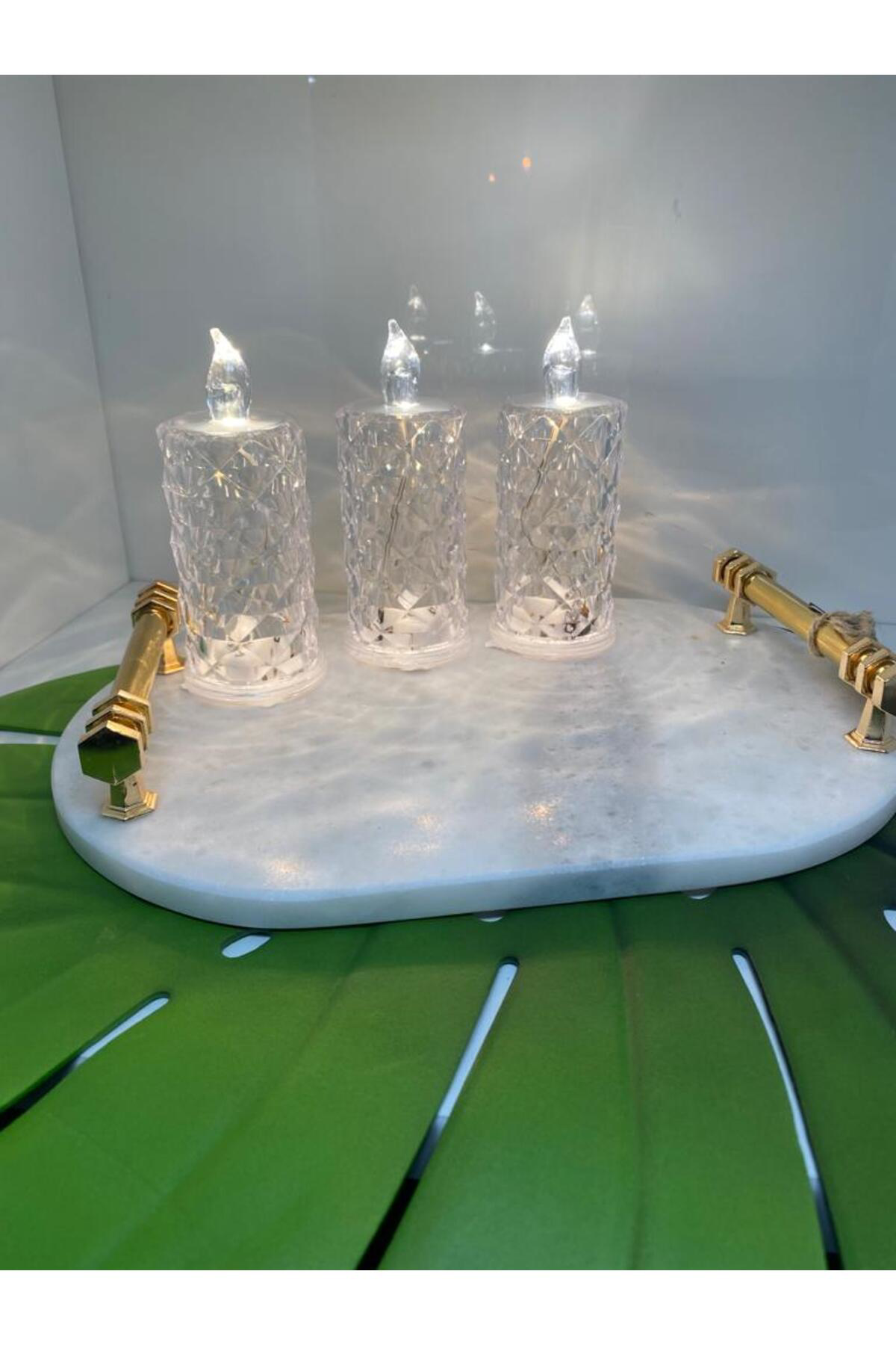 Elif Aksesuar Kristal Görünümlü Akrilik Led Mum 3 Lü