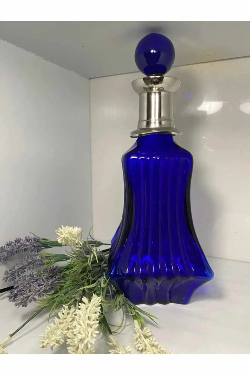 Kristal Gümüş Detaylı Cam Karaf Sürahi Mavi