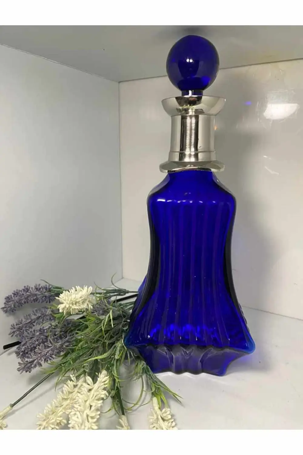 Kristal Gümüş Detaylı Cam Karaf Sürahi Mavi