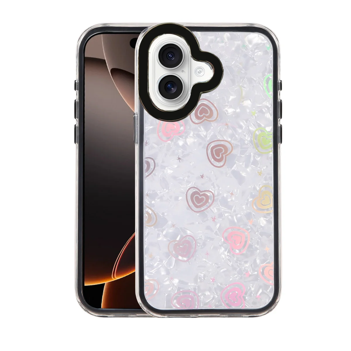 Kristal Kalp Desenli iPhone 16 Kapak - Siyah