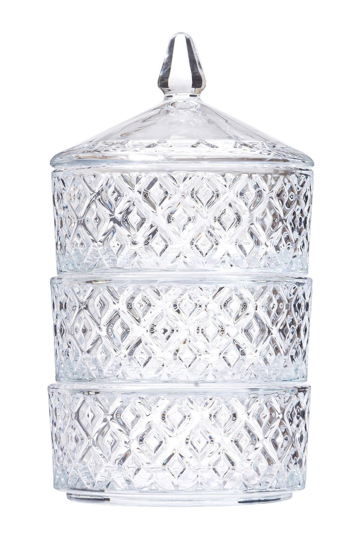 Kristal Lüx Cam 3 Katlı Kurabiyelik 28x12 Cm