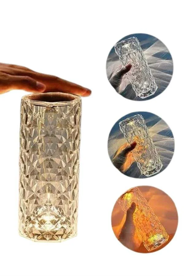 Kristal Masa Lambası - Dokunmatik Sensörlü ve USB Şarjlı Modern Tasarım