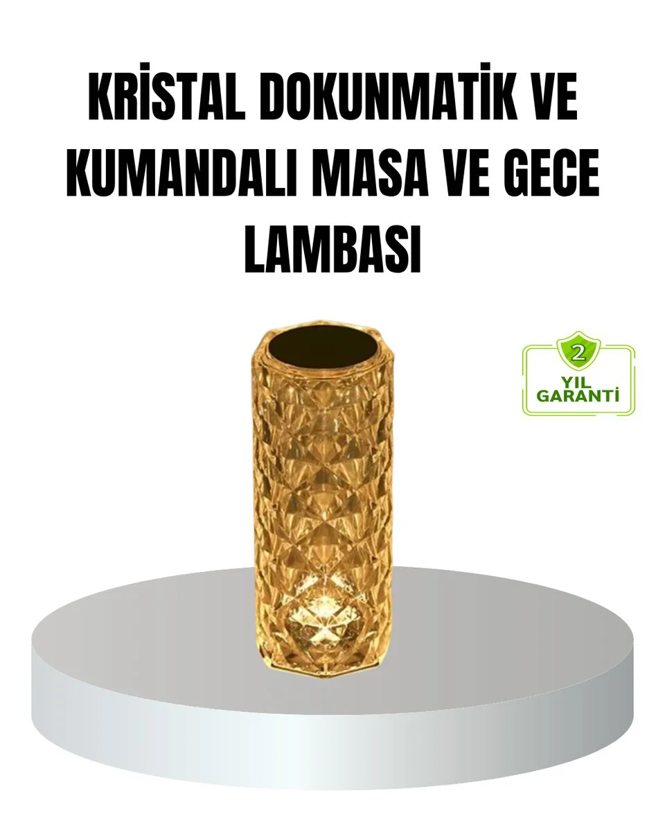 Kristal RGB LED’li Masa ve Gece Lambası – Kumandalı 16 Renk Modu ile Şık Dekorasyon