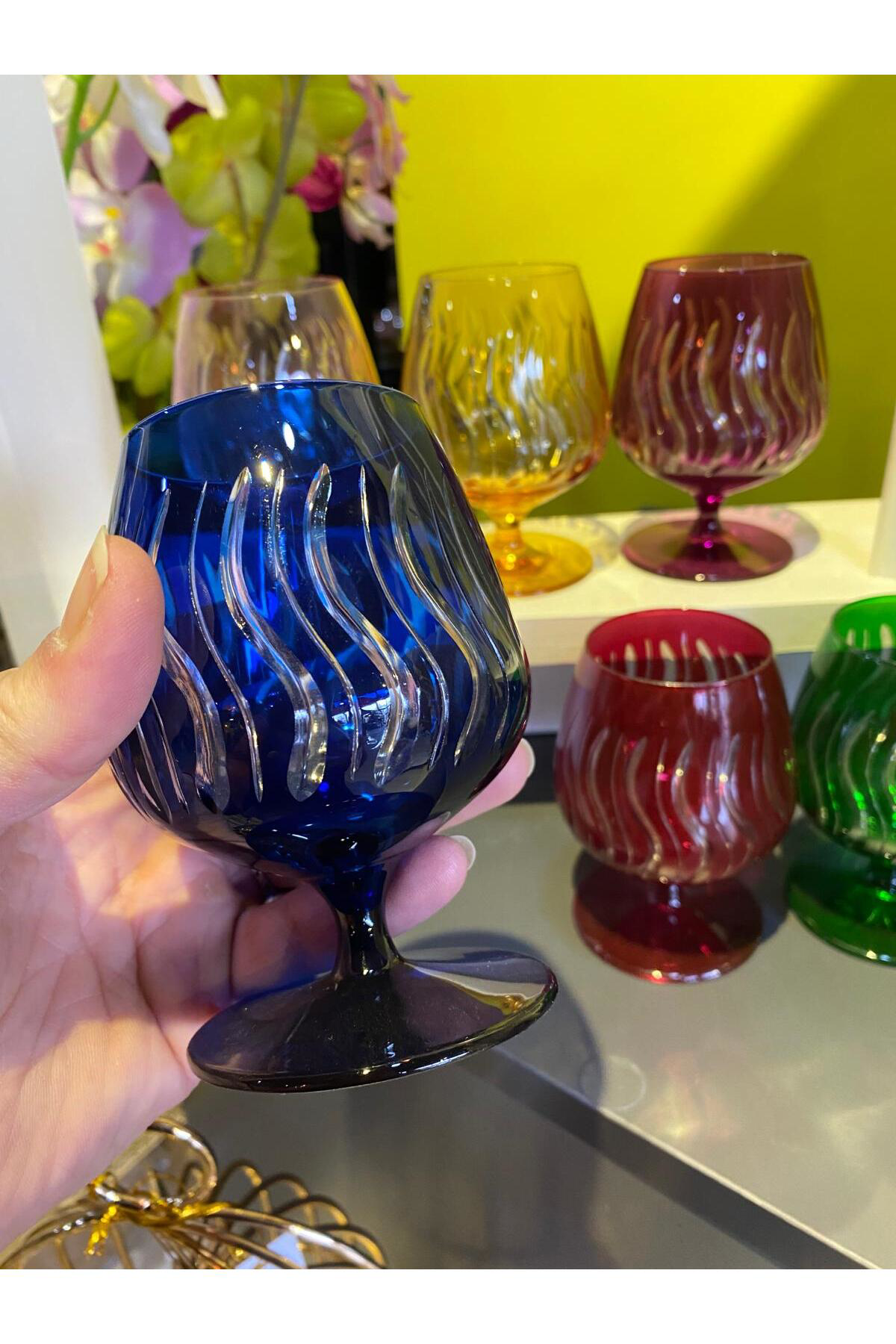 Elif Aksesuar Kristal (Rona Konyak) Kahve Yanı Ayaklı Bardak