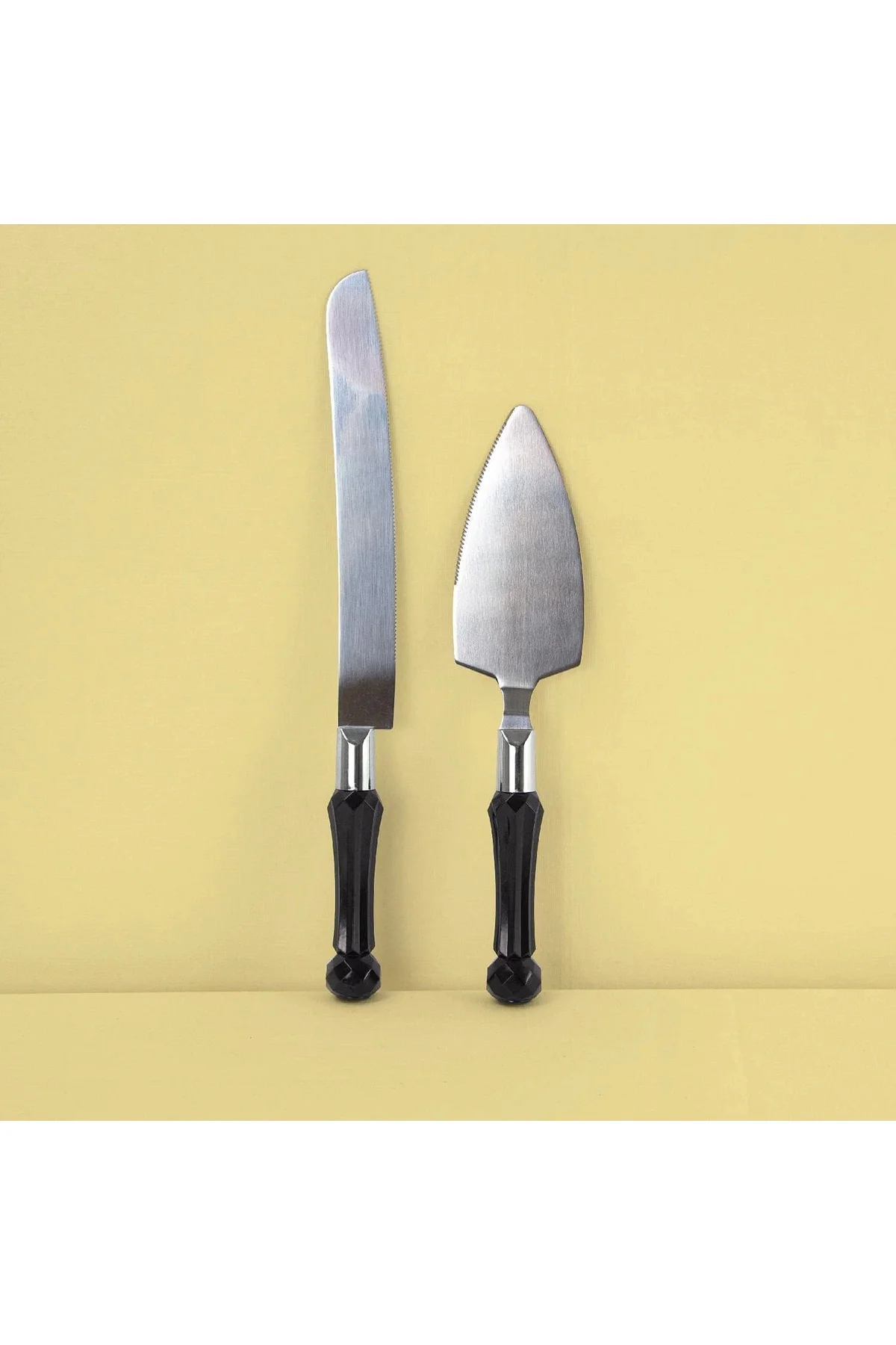 Kristal Saplı Pasta Spatula & Bıçak Servis Seti Siyah
