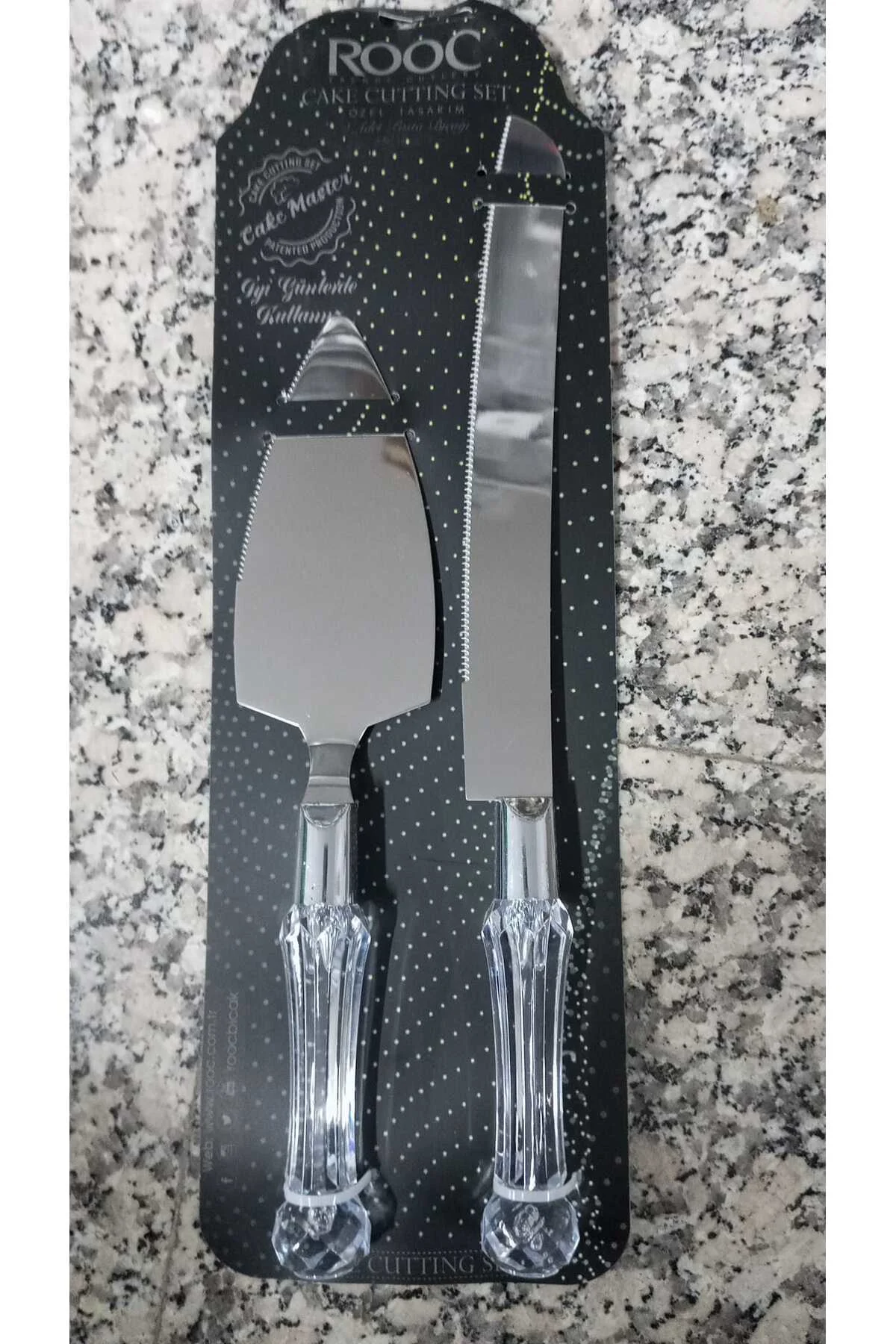 Kristal Saplı Pasta Spatula & Bıçak Servis Seti Siyah