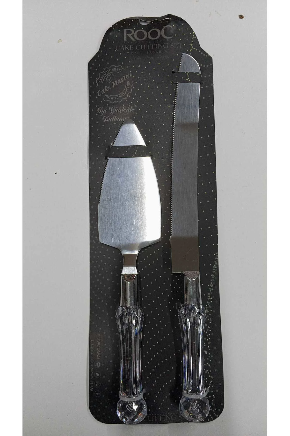 Kristal Saplı Pasta Spatula & Bıçak Servis Seti Siyah