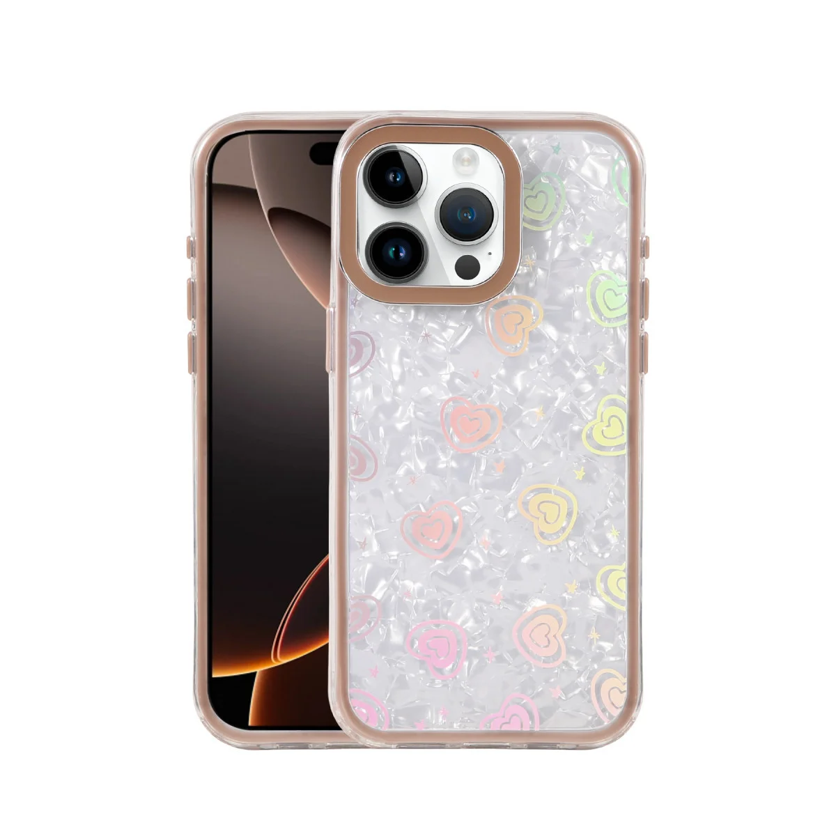 Kristal Şeffaf Lumi Desenli Kapak - Çöl Titanyum (iPhone 14 Pro Max için Mükemmel Korumalı Kılıf)