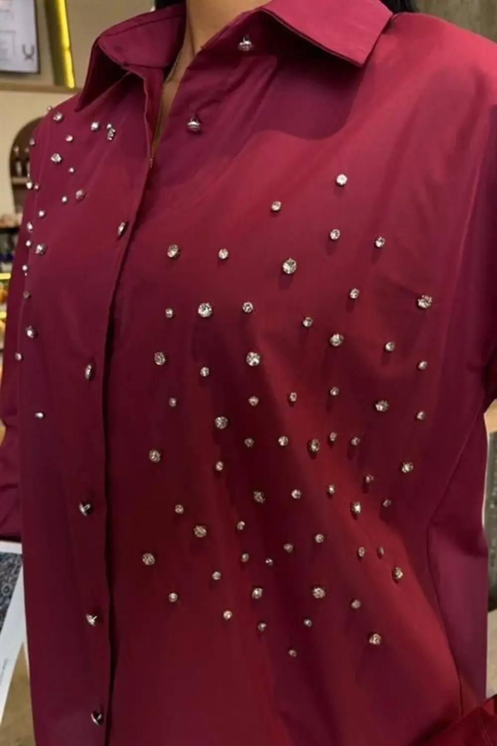 Kristal Taş Çakımlı Poplin Gömlek 3413