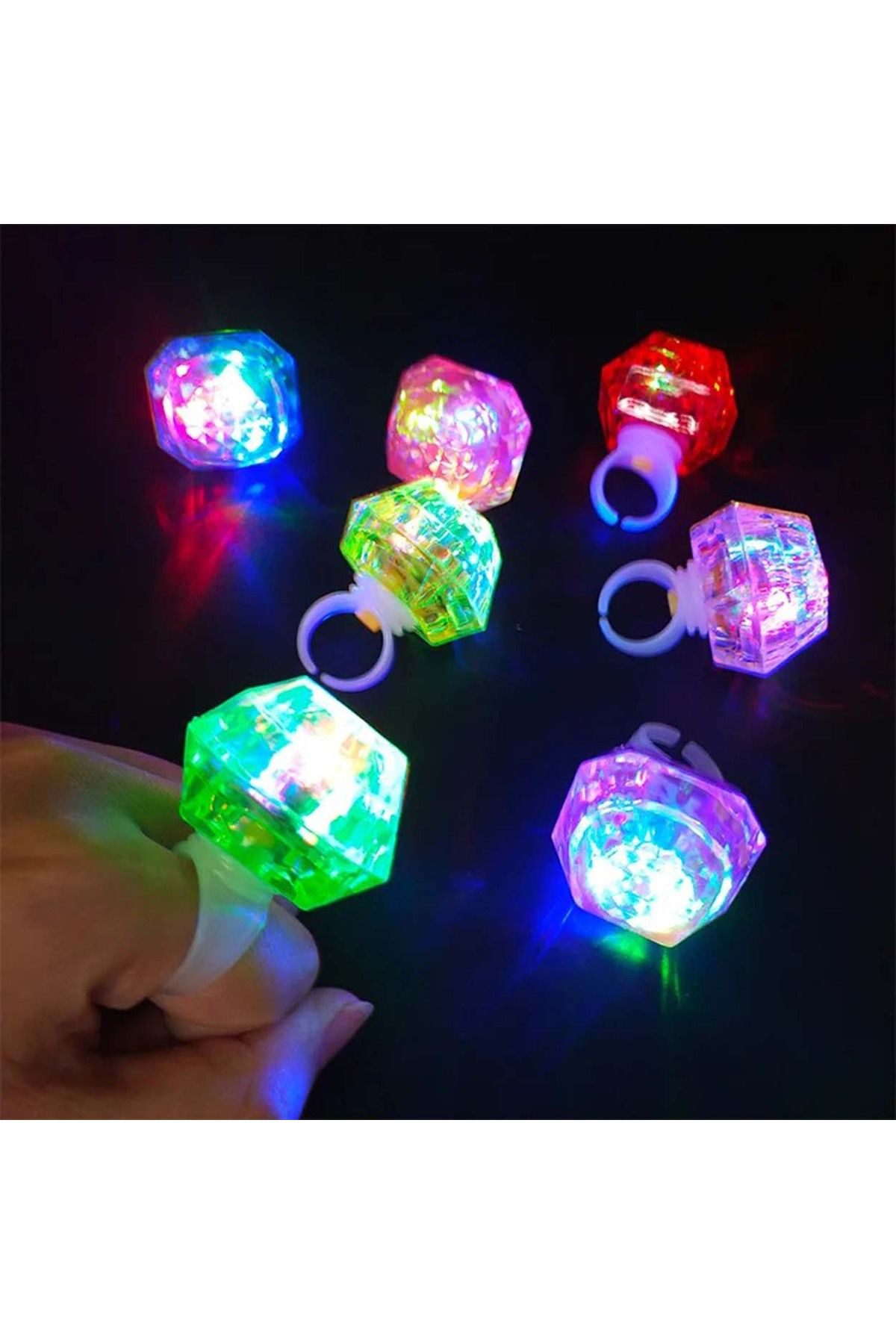 Ok Aksesuar Kristal Tasarımlı Led Glow İşıklı 3 Modlu Pembe Yüzük 3.5 X 5 Cm