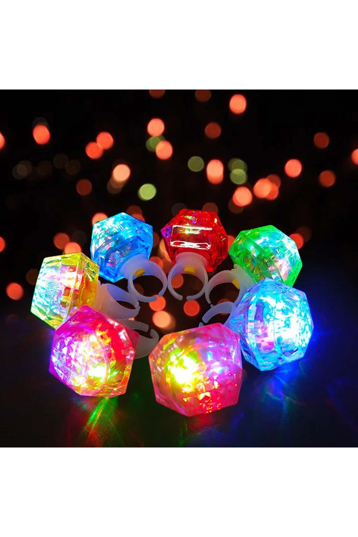 Ok Aksesuar Kristal Tasarımlı Led Glow İşıklı 3 Modlu Gümüş Yüzük 3.5 X 5 Cm