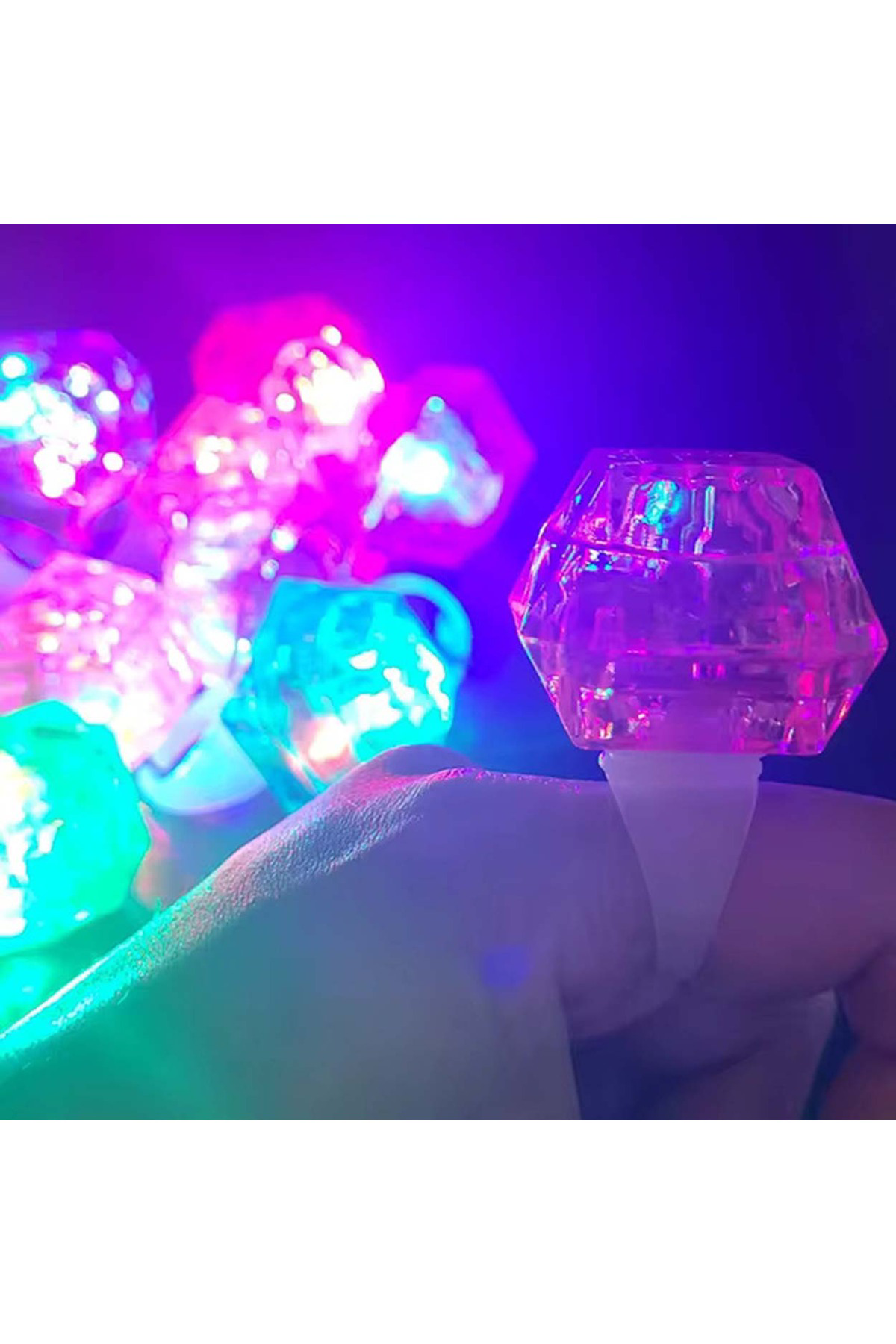 Ok Aksesuar Kristal Tasarımlı Led Glow İşıklı 3 Modlu Mor Yüzük 3.5 X 5 Cm (5