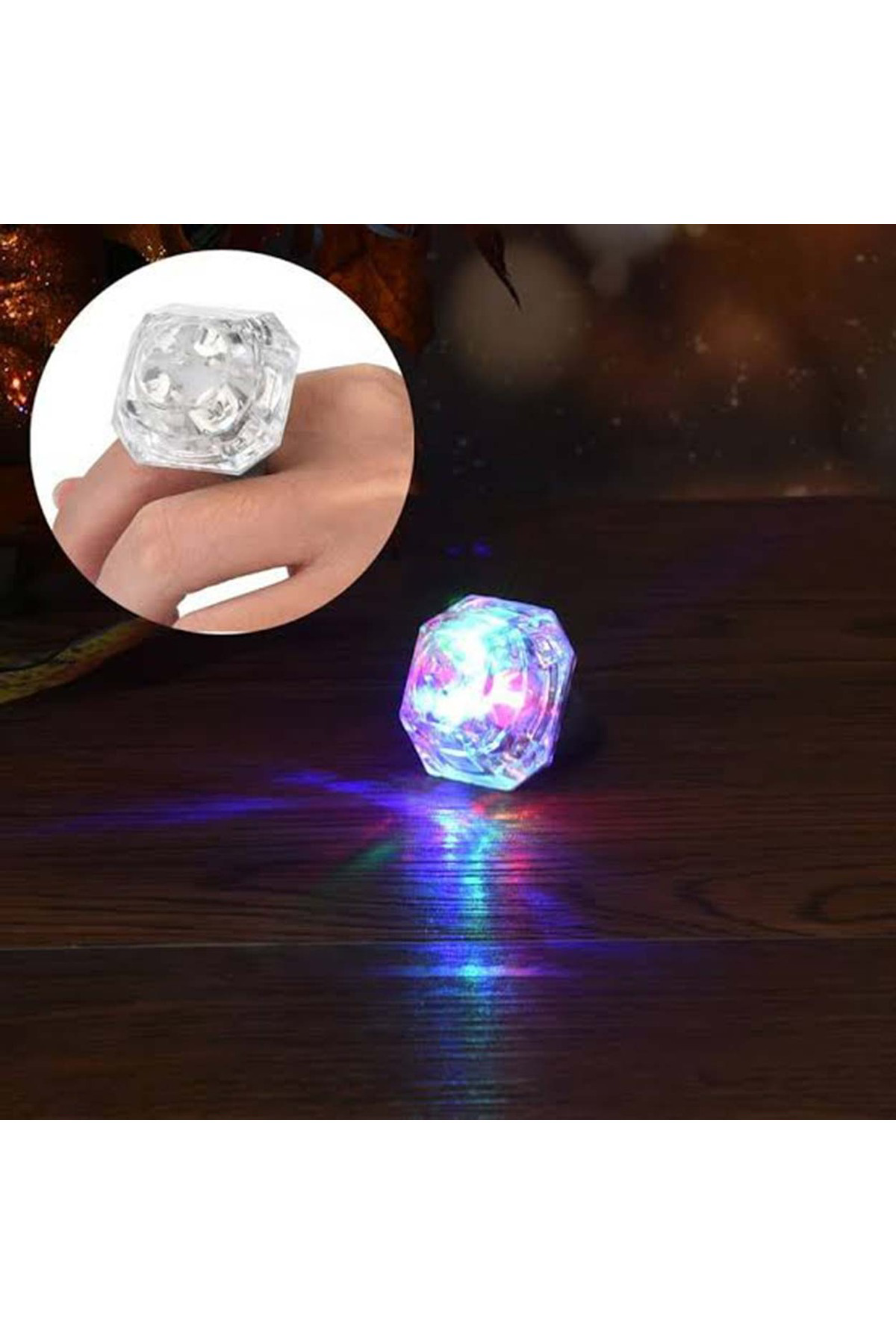 Ok Aksesuar Kristal Tasarımlı Led Glow İşıklı 3 Modlu Gümüş Yüzük 3.5 X 5 Cm