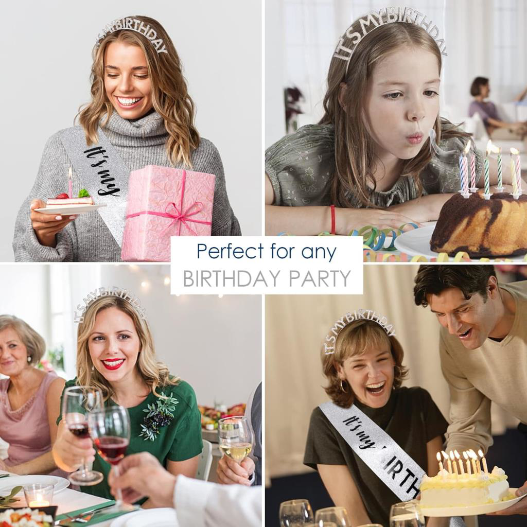 Kristal Taşlı Gümüş Renk İt's My Birthday Yazılı Doğum Gü Kristal Taşlı Gümüş Renk İt's My Birthday Yazılı Doğum Gü