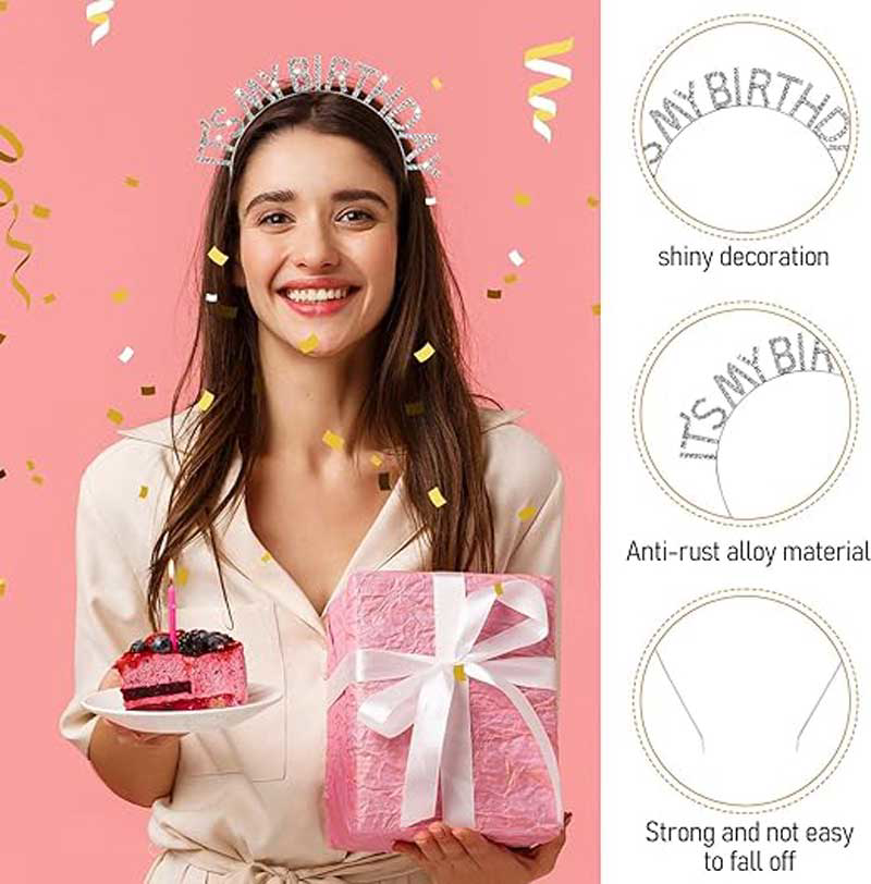 Kristal Taşlı Gümüş Renk İt's My Birthday Yazılı Doğum Günü Parti