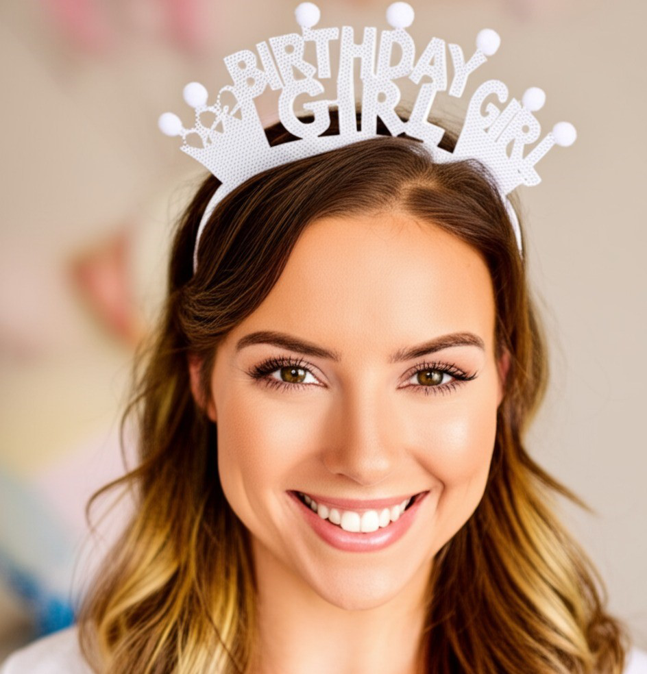 Kristal Taşlı Gümüş Birthday Girl Yazılı Doğum Günü Parti Tacı 19