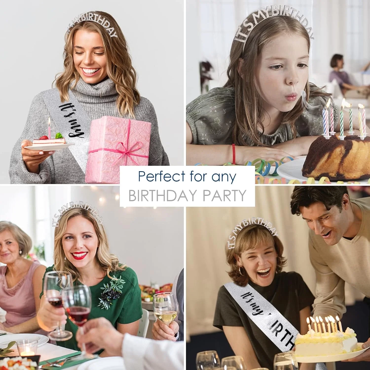 Kristal Taşlı Gümüş Renk İt&amp;#39;s My Birthday Yazılı Doğum Gü