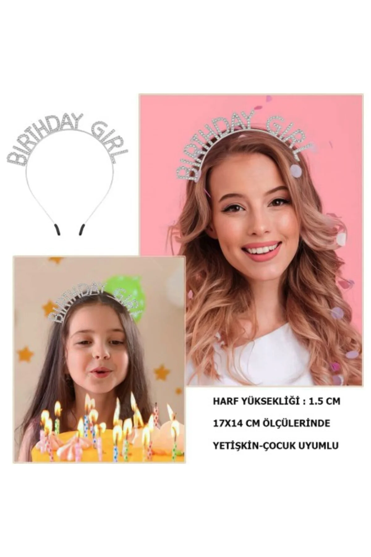 Kristal Taşlı Gümüş Birthday Girl Parti Tacı
