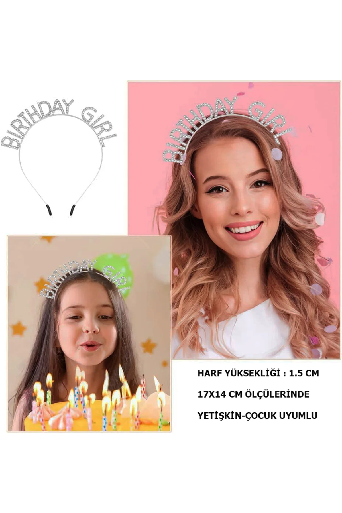 Kristal Taşlı Gümüş Birthday Girl Yazılı Doğum Günü Parti Tacı 19