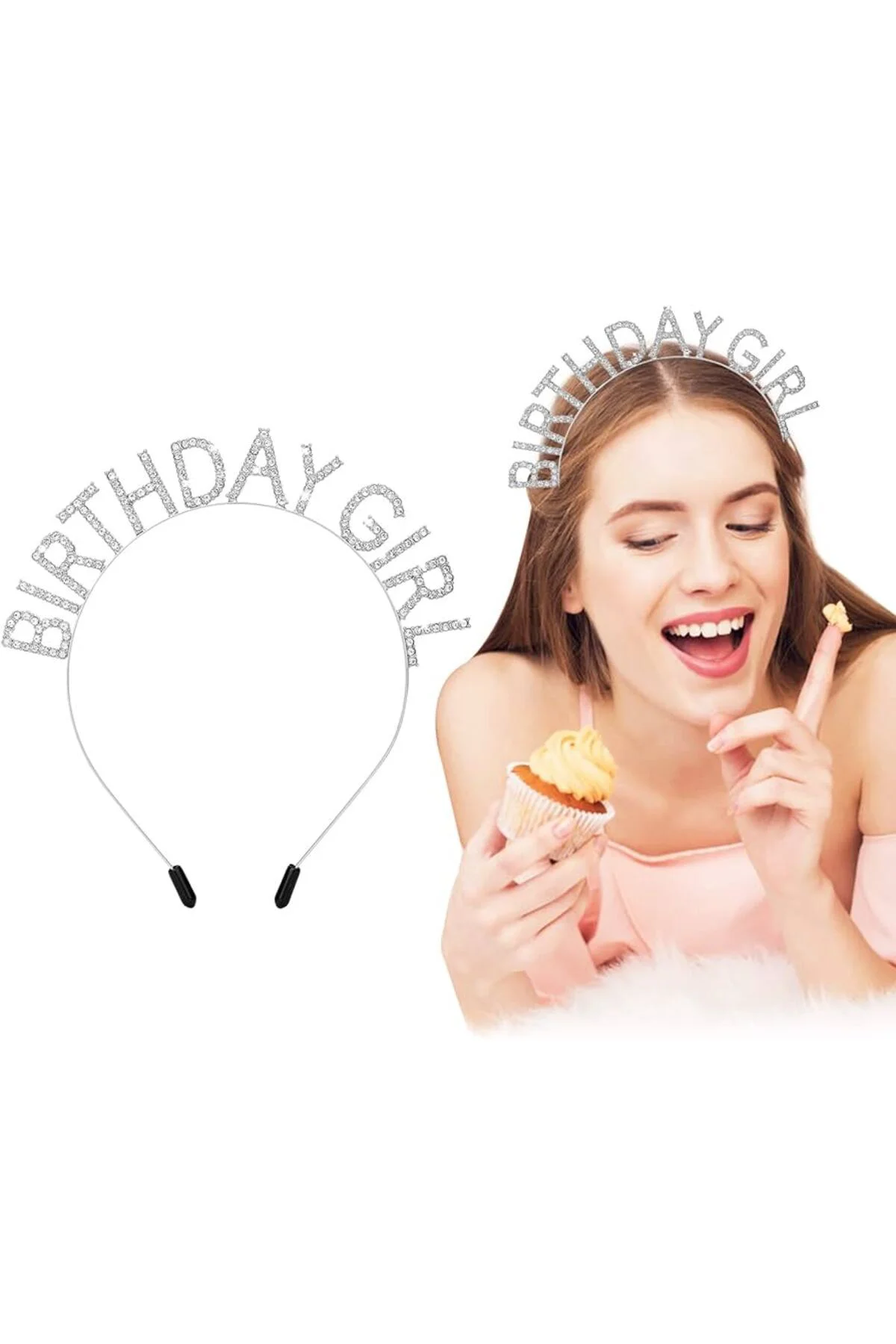 Kristal Taşlı Gümüş Birthday Girl Yazılı Doğum Günü Parti Tacı 19