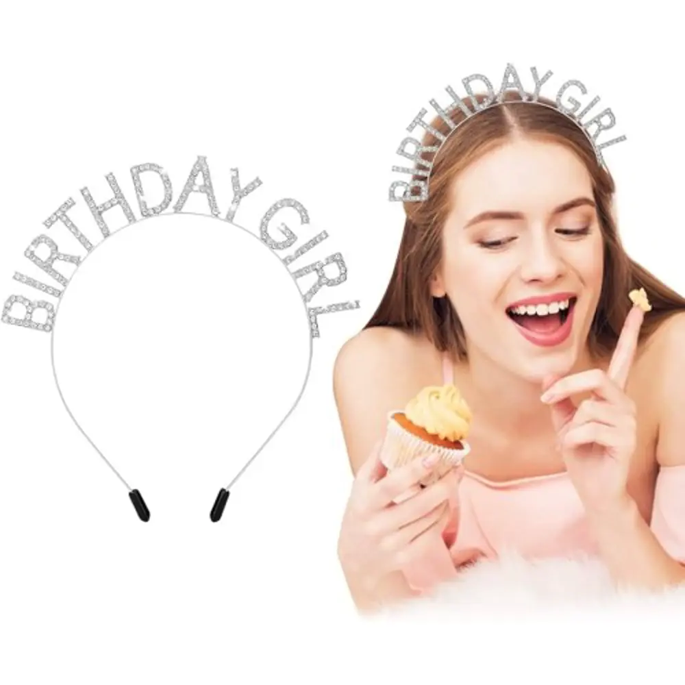 Kristal Taşlı Gümüş Birthday Girl Yazılı Doğum Günü Parti Tacı 19