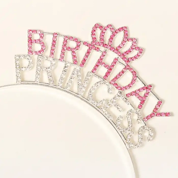 Kristal Taşlı Pembe Birthday Princess Yazılı Parti Tacı 19x11 Cm