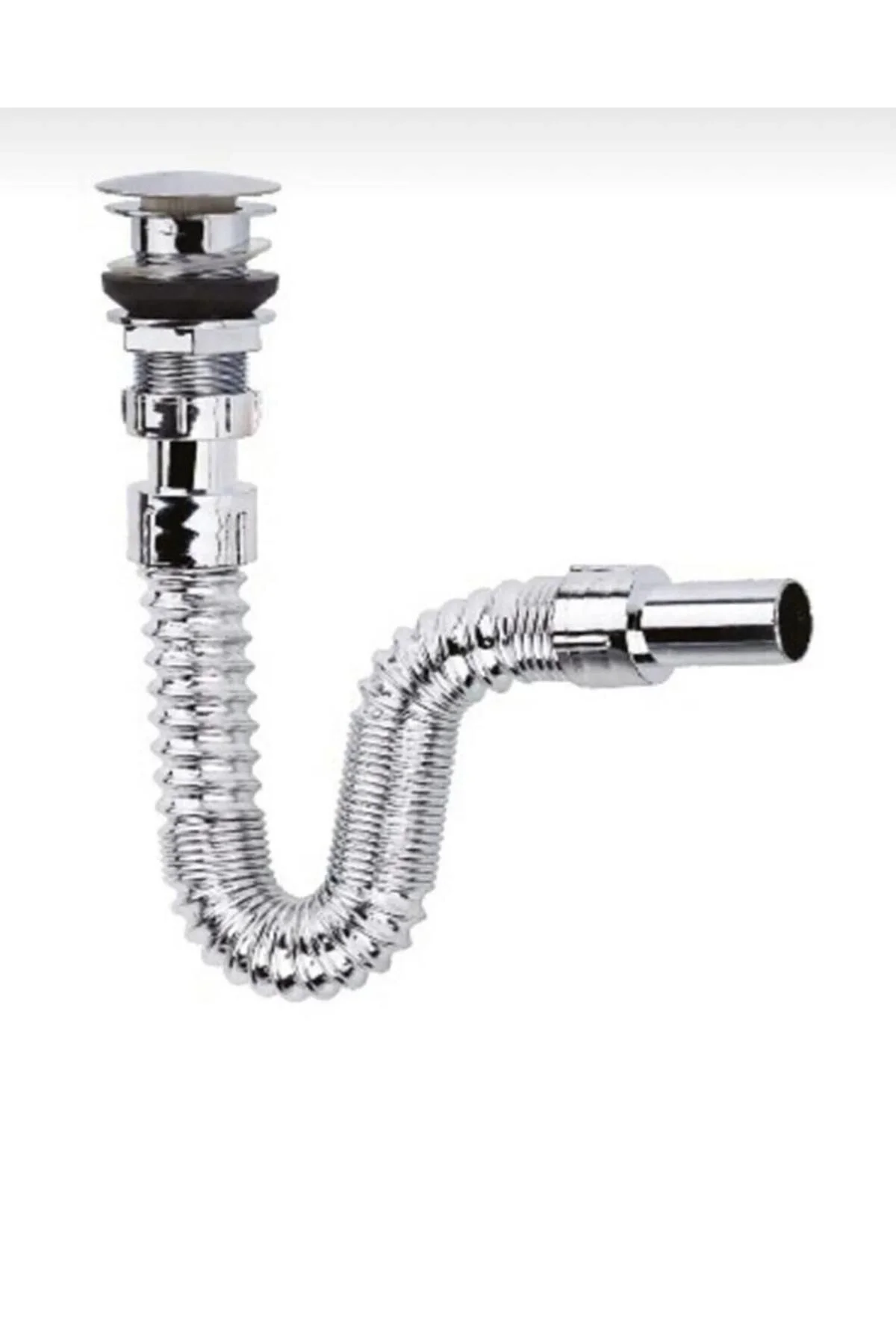 Krom Basmalı Sifon -Körüklü Sifon Bas Stoplu Lavabo Mutfak Sifonu-Paslanmaz Krom Basmalı Sifon -Körüklü Sifon Bas Stoplu Lavabo Mutfak Sifonu-Paslanmaz